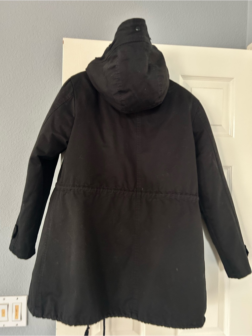 Unisex‎ Black Sherpa-Lined Parka Jacket with Hood - Picture 6 of 7